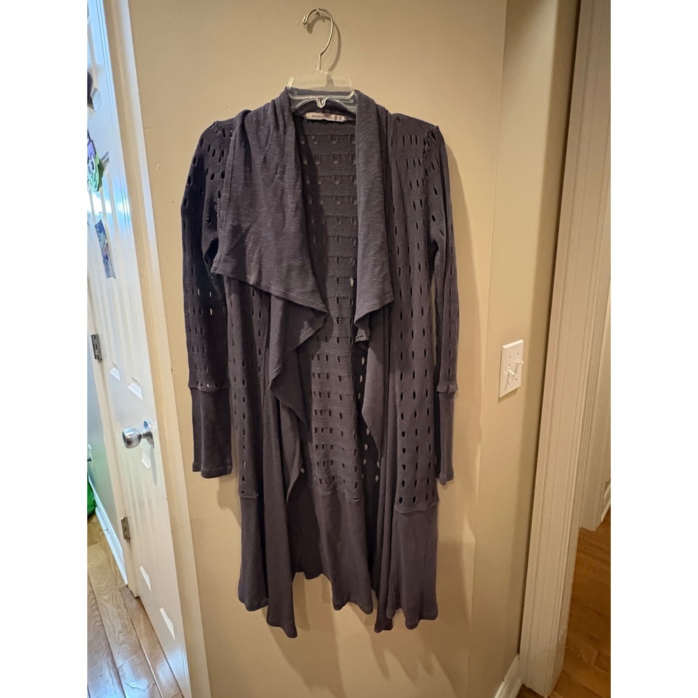 Wearables Womens Charcoal Grey Pointelle Knit Draped Open Cardigan 12165W XS‎